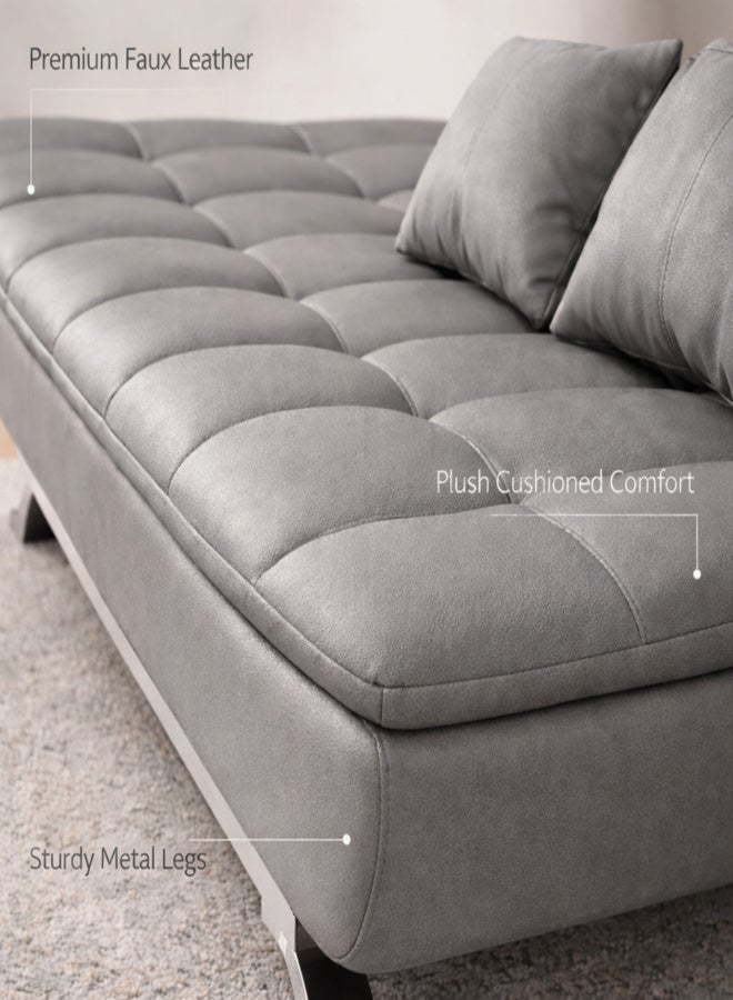 Harmony Home Premium Leather Sofa  Bed – Convertible Sleeper Couch with 2 Plush Cushions, Space-Saving Modern Design & Sturdy Metal Legs, Multi-Functional for Living Room & Guest Space - Grey - Image 4